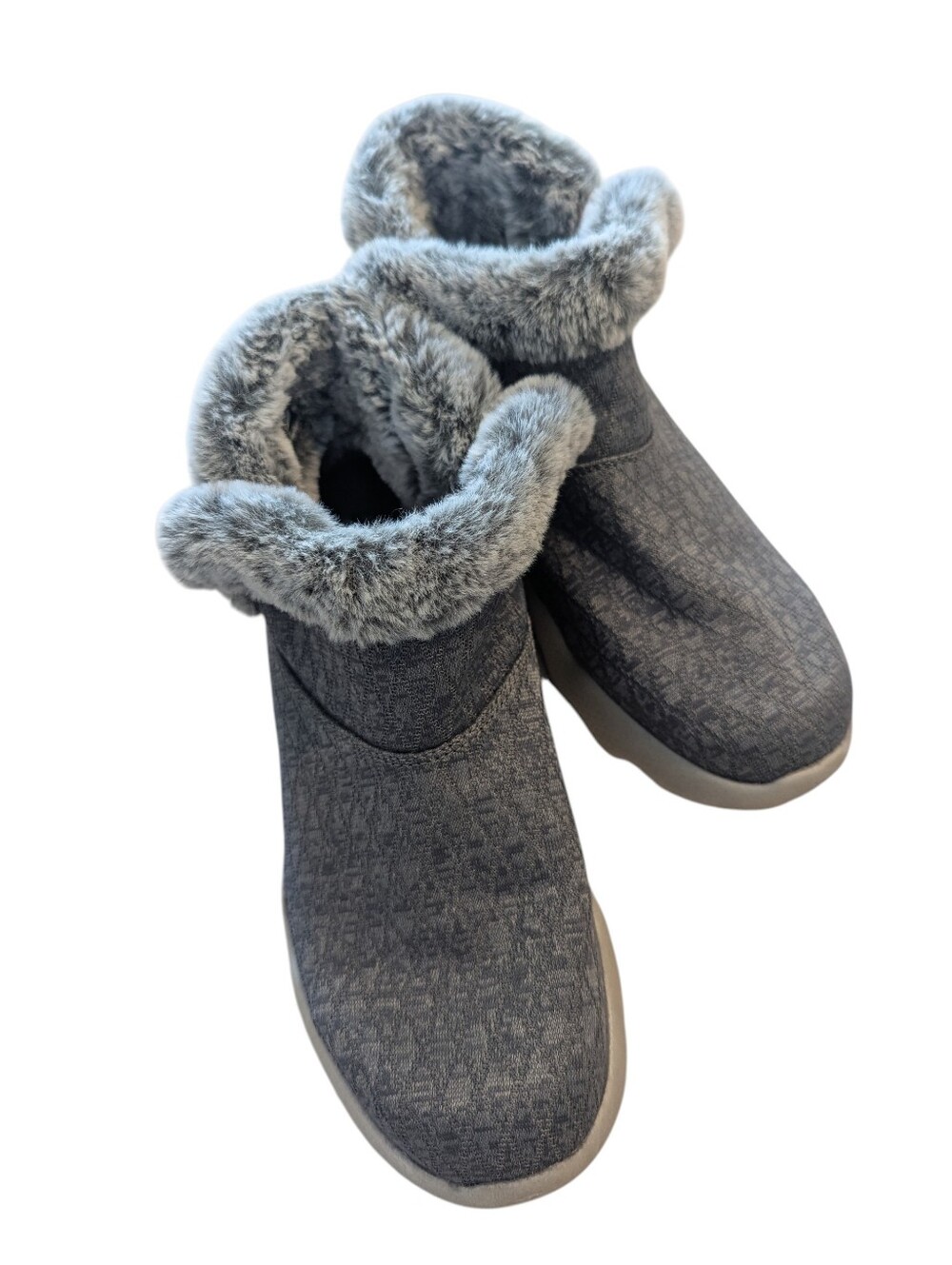 NWOB SKETCHERS Go Walk Massage Fit Cozy Gray Faux-Fur Lined Women's Ankle Boots